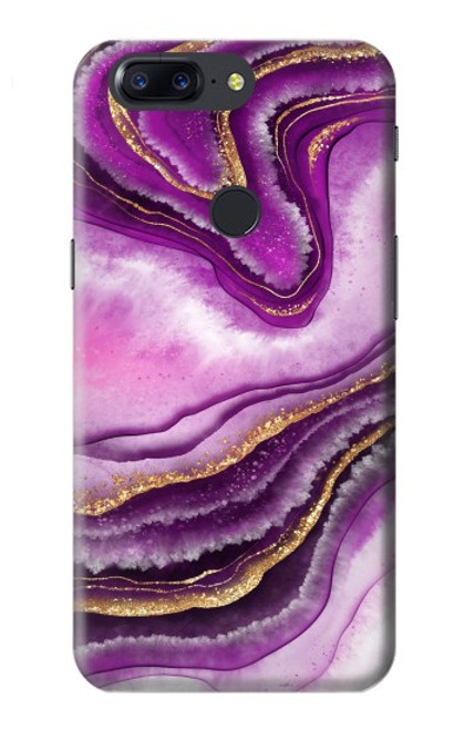 W3896 Purple Marble Gold Streaks Hard Case and Leather Flip Case For OnePlus 5T