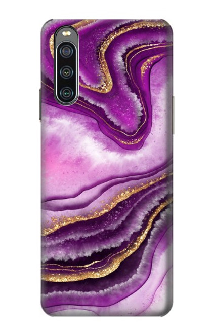 W3896 Purple Marble Gold Streaks Hard Case and Leather Flip Case For Sony Xperia 10 IV