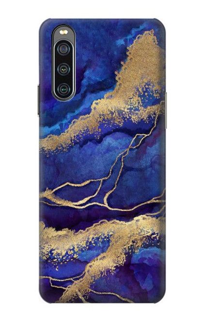 W3906 Navy Blue Purple Marble Hard Case and Leather Flip Case For Sony Xperia 10 IV