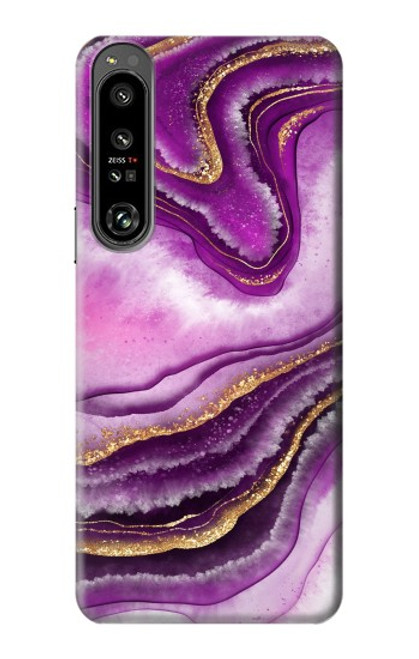 W3896 Purple Marble Gold Streaks Hard Case and Leather Flip Case For Sony Xperia 1 IV