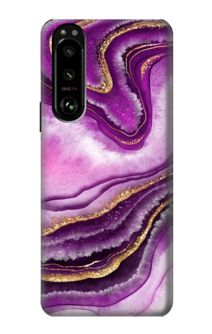 W3896 Purple Marble Gold Streaks Hard Case and Leather Flip Case For Sony Xperia 5 III