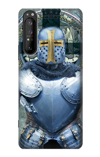 W3864 Medieval Templar Heavy Armor Knight Hard Case and Leather Flip Case For Sony Xperia 1 II