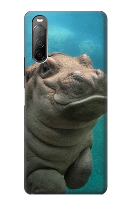 W3871 Cute Baby Hippo Hippopotamus Hard Case and Leather Flip Case For Sony Xperia 10 II