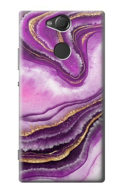 W3896 Purple Marble Gold Streaks Hard Case and Leather Flip Case For Sony Xperia XA2