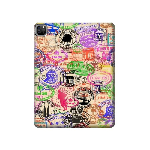 W3904 Travel Stamps Tablet Hard Case For iPad Pro 12.9 (2022,2021,2020,2018, 3rd, 4th, 5th, 6th)