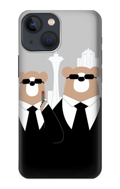W3557 Bear in Black Suit Hard Case and Leather Flip Case For iPhone 14