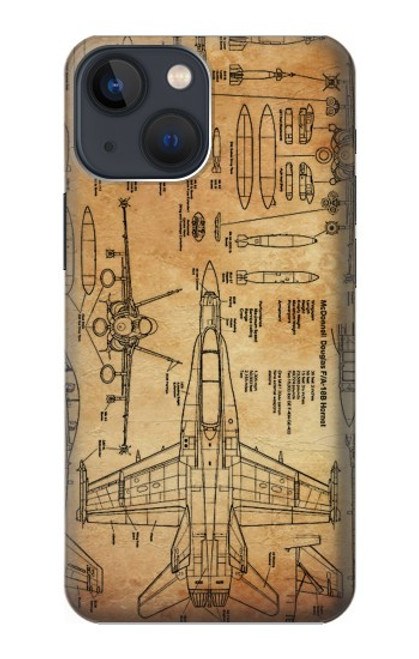 W3868 Aircraft Blueprint Old Paper Hard Case and Leather Flip Case For iPhone 14