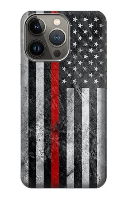 W3687 Firefighter Thin Red Line American Flag Hard Case and Leather Flip Case For iPhone 14 Pro