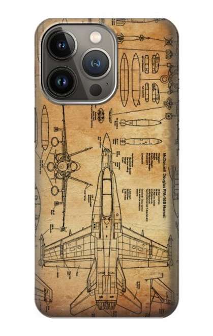 W3868 Aircraft Blueprint Old Paper Hard Case and Leather Flip Case For iPhone 14 Pro Max