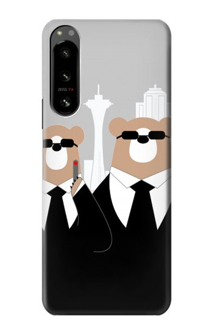 W3557 Bear in Black Suit Hard Case and Leather Flip Case For Sony Xperia 5 IV