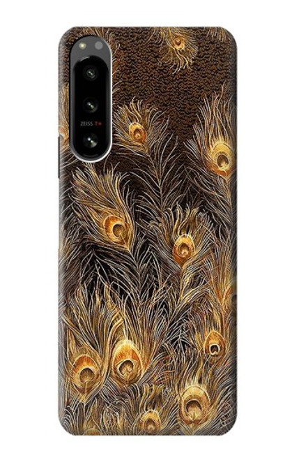 W3691 Gold Peacock Feather Hard Case and Leather Flip Case For Sony Xperia 5 IV