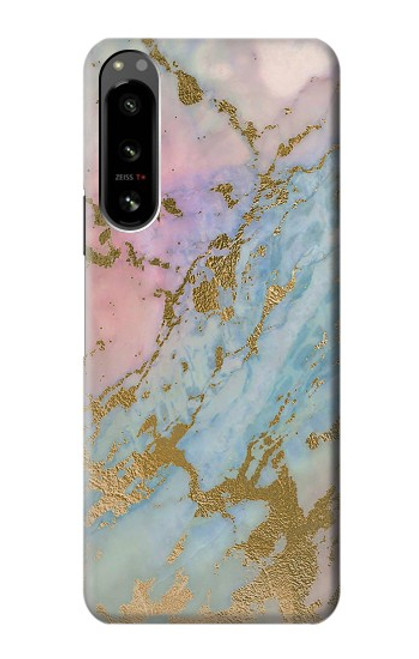 W3717 Rose Gold Blue Pastel Marble Graphic Printed Hard Case and Leather Flip Case For Sony Xperia 5 IV
