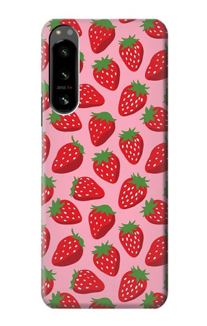 W3719 Strawberry Pattern Hard Case and Leather Flip Case For Sony Xperia 5 IV