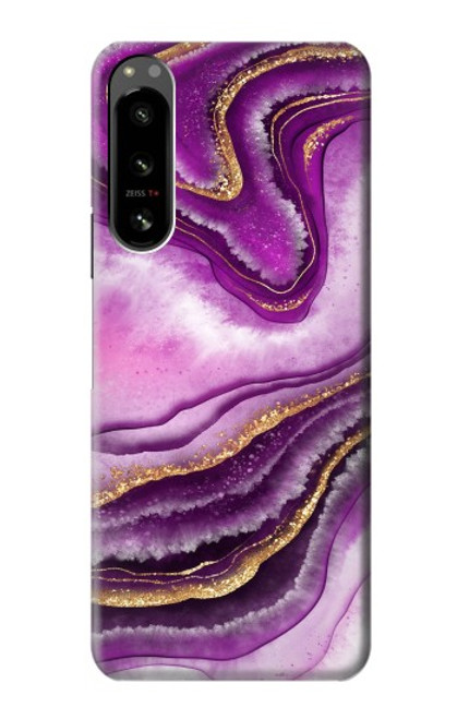 W3896 Purple Marble Gold Streaks Hard Case and Leather Flip Case For Sony Xperia 5 IV