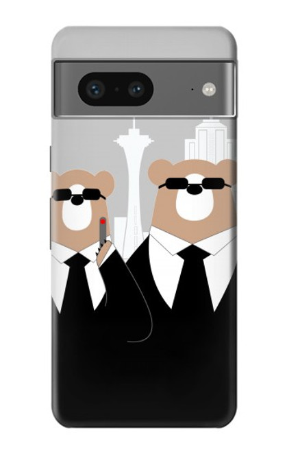 W3557 Bear in Black Suit Hard Case and Leather Flip Case For Google Pixel 7