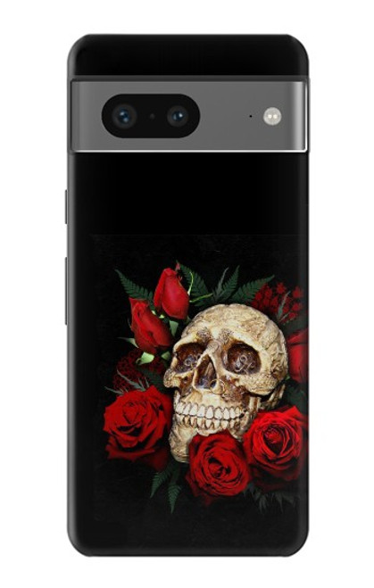 W3753 Dark Gothic Goth Skull Roses Hard Case and Leather Flip Case For Google Pixel 7
