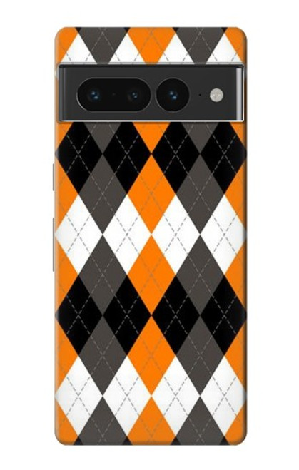 W3421 Black Orange White Argyle Plaid Hard Case and Leather Flip Case For Google Pixel 7 Pro