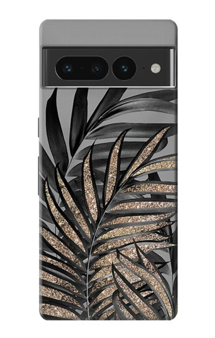 W3692 Gray Black Palm Leaves Hard Case and Leather Flip Case For Google Pixel 7 Pro