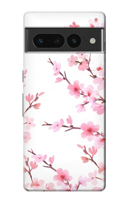 W3707 Pink Cherry Blossom Spring Flower Hard Case and Leather Flip Case For Google Pixel 7 Pro