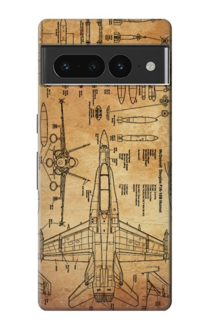 W3868 Aircraft Blueprint Old Paper Hard Case and Leather Flip Case For Google Pixel 7 Pro