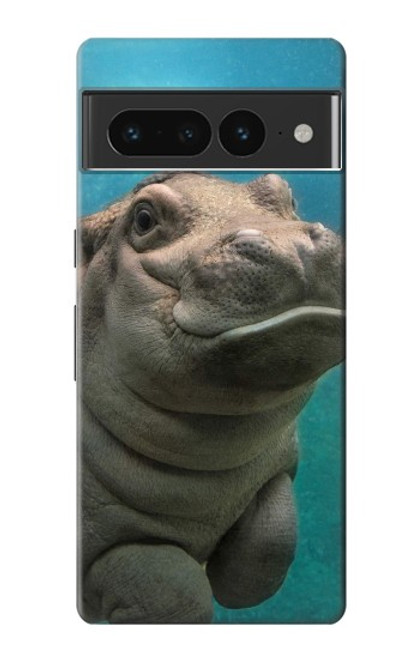 W3871 Cute Baby Hippo Hippopotamus Hard Case and Leather Flip Case For Google Pixel 7 Pro