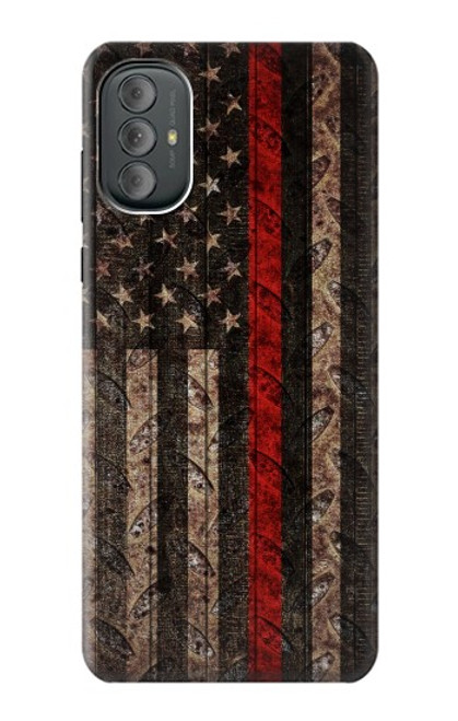 W3804 Fire Fighter Metal Red Line Flag Graphic Hard Case and Leather Flip Case For Motorola Moto G Power 2022, G Play 2023