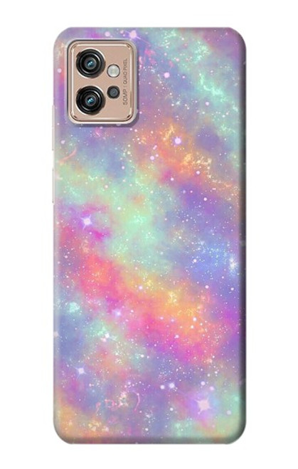 W3706 Pastel Rainbow Galaxy Pink Sky Hard Case and Leather Flip Case For Motorola Moto G32