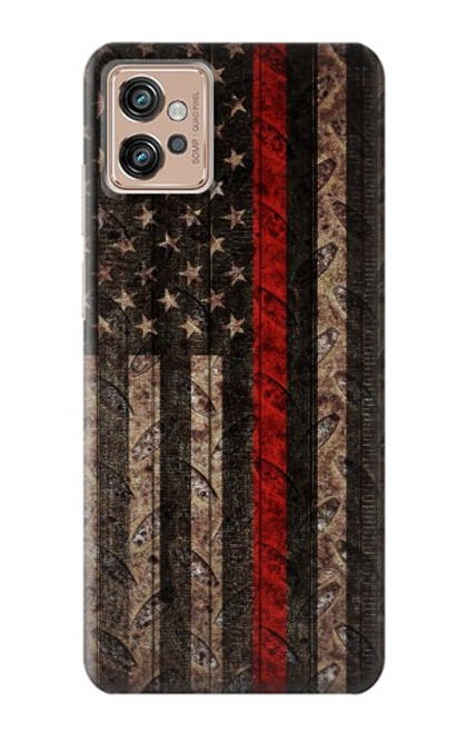 W3804 Fire Fighter Metal Red Line Flag Graphic Hard Case and Leather Flip Case For Motorola Moto G32