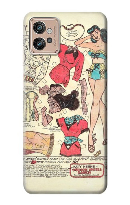 W3820 Vintage Cowgirl Fashion Paper Doll Hard Case and Leather Flip Case For Motorola Moto G32