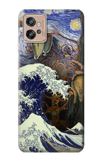 W3851 World of Art Van Gogh Hokusai Da Vinci Hard Case and Leather Flip Case For Motorola Moto G32