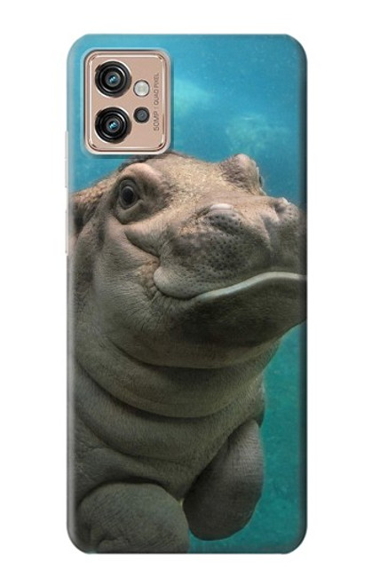 W3871 Cute Baby Hippo Hippopotamus Hard Case and Leather Flip Case For Motorola Moto G32