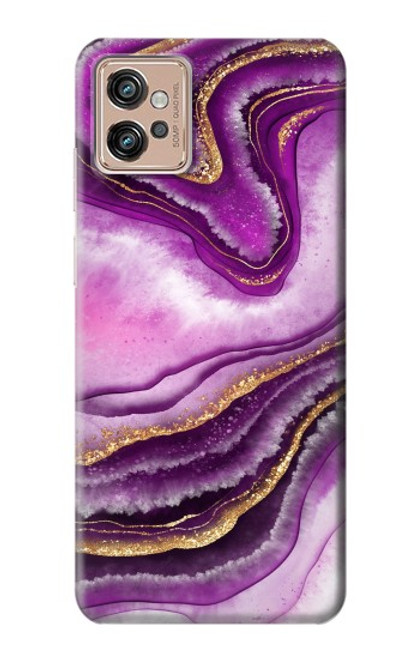 W3896 Purple Marble Gold Streaks Hard Case and Leather Flip Case For Motorola Moto G32