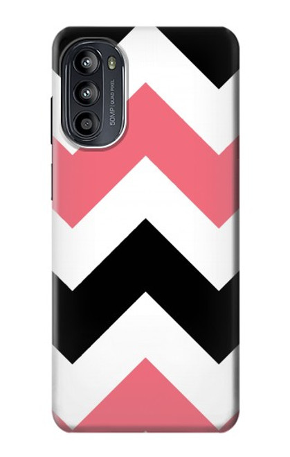 W1849 Pink Black Chevron Zigzag Hard Case and Leather Flip Case For Motorola Moto G52, G82 5G