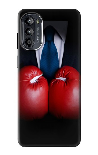 W2261 Businessman Black Suit With Boxing Gloves Hard Case and Leather Flip Case For Motorola Moto G52, G82 5G