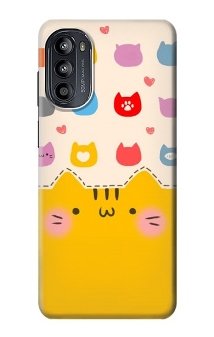 W2442 Cute Cat Cartoon Funny Hard Case and Leather Flip Case For Motorola Moto G52, G82 5G