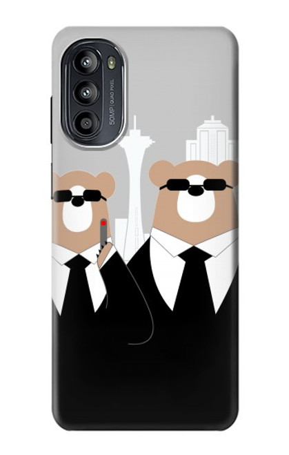 W3557 Bear in Black Suit Hard Case and Leather Flip Case For Motorola Moto G52, G82 5G