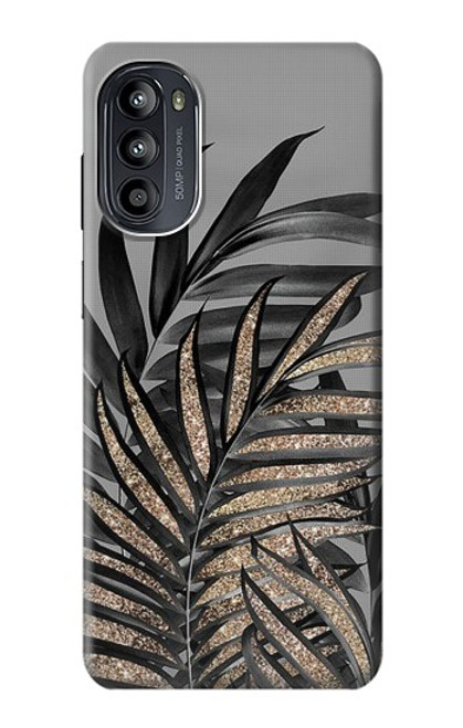 W3692 Gray Black Palm Leaves Hard Case and Leather Flip Case For Motorola Moto G52, G82 5G
