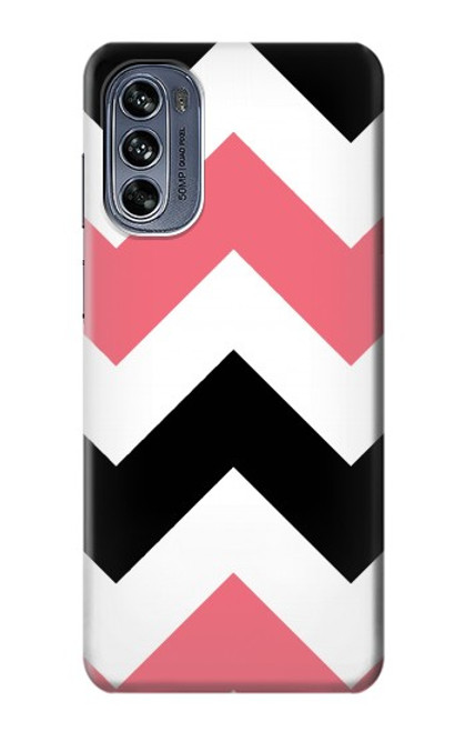 W1849 Pink Black Chevron Zigzag Hard Case and Leather Flip Case For Motorola Moto G62 5G