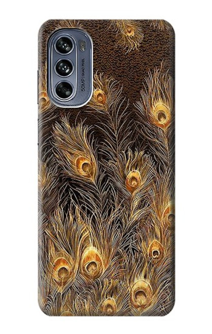 W3691 Gold Peacock Feather Hard Case and Leather Flip Case For Motorola Moto G62 5G