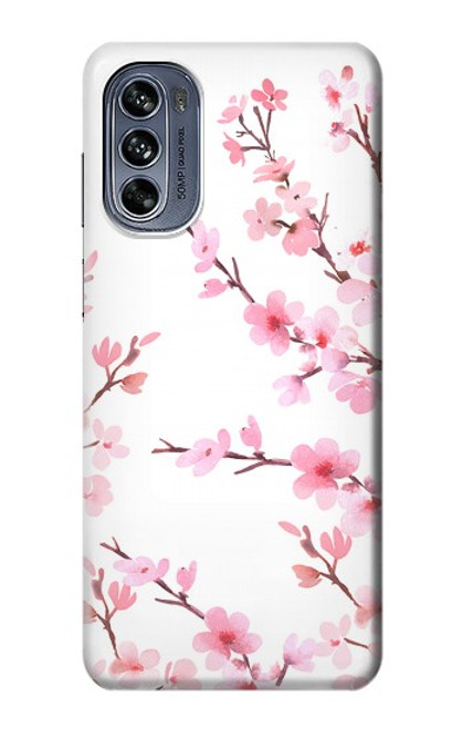 W3707 Pink Cherry Blossom Spring Flower Hard Case and Leather Flip Case For Motorola Moto G62 5G