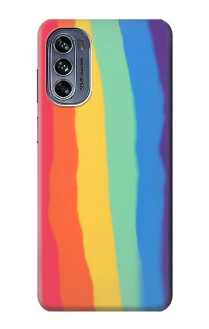 W3799 Cute Vertical Watercolor Rainbow Hard Case and Leather Flip Case For Motorola Moto G62 5G