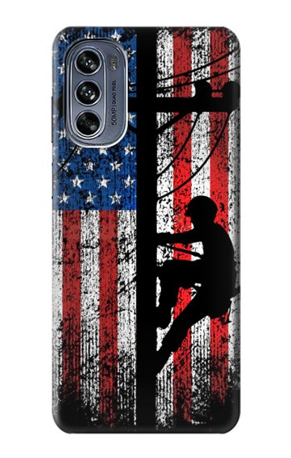 W3803 Electrician Lineman American Flag Hard Case and Leather Flip Case For Motorola Moto G62 5G