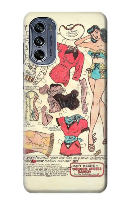 W3820 Vintage Cowgirl Fashion Paper Doll Hard Case and Leather Flip Case For Motorola Moto G62 5G