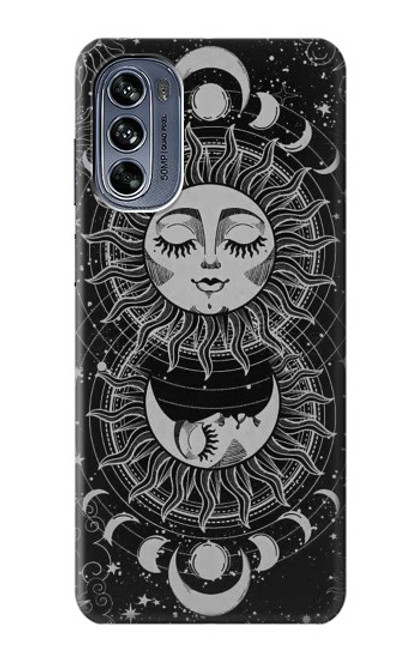 W3854 Mystical Sun Face Crescent Moon Hard Case and Leather Flip Case For Motorola Moto G62 5G