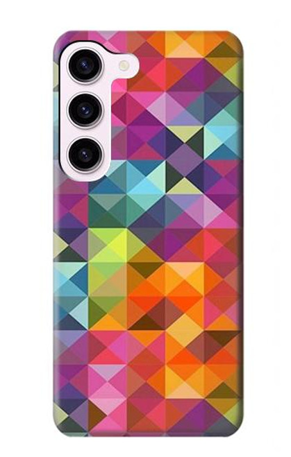 W3477 Abstract Diamond Pattern Hard Case and Leather Flip Case For Samsung Galaxy S23