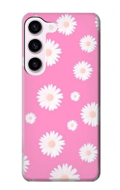 W3500 Pink Floral Pattern Hard Case and Leather Flip Case For Samsung Galaxy S23