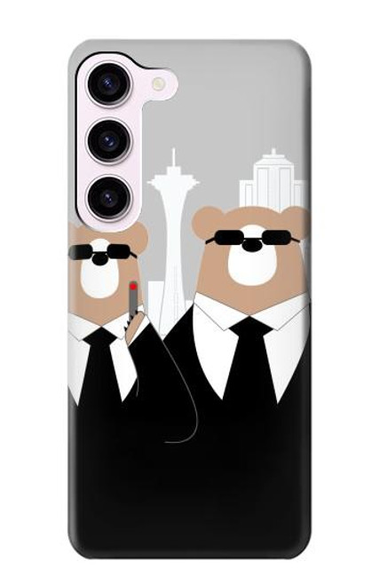 W3557 Bear in Black Suit Hard Case and Leather Flip Case For Samsung Galaxy S23