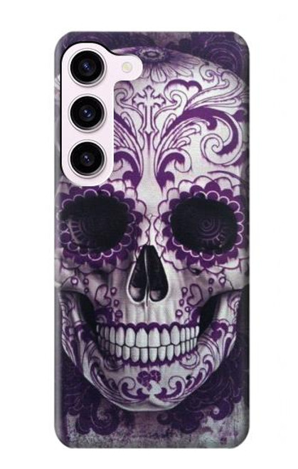 W3582 Purple Sugar Skull Hard Case and Leather Flip Case For Samsung Galaxy S23