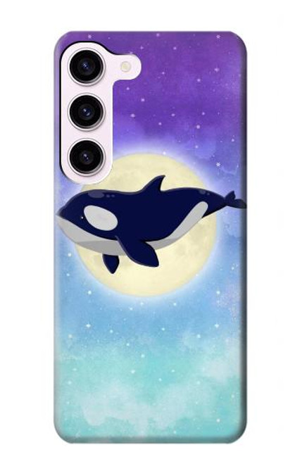 W3807 Killer Whale Orca Moon Pastel Fantasy Hard Case and Leather Flip Case For Samsung Galaxy S23