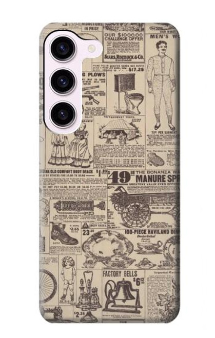 W3819 Retro Vintage Paper Hard Case and Leather Flip Case For Samsung Galaxy S23